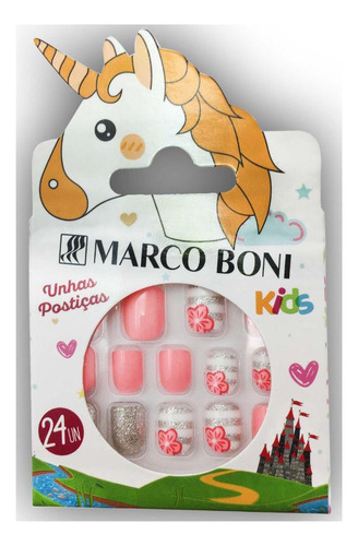 Kit 24 Unhas Postiças Rosa Infantil Autocolante Princesa