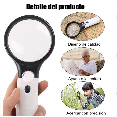 Lupa De Lectura Gran Aumento Mano De Luz Blanca Uv Led 2pzs