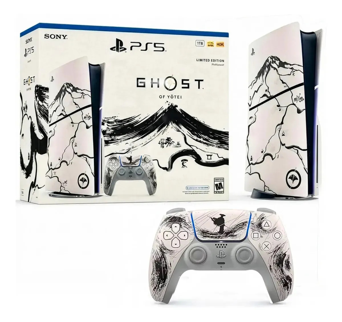 Consola Sony PlayStation 5 PS5 Slim Disc Edition Ghost of Yotei Sumi-E Limited Edition 1TB SSD con DualSense Edición Limitada y Juego Digital Incluido