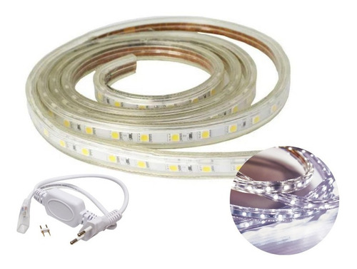 5 Metros Fita De Led Taschibra 5w 60 Leds/m Ip67 127v Luz 6500k - Branco Frio