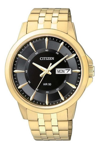 Reloj Citizen Quartz Analog Bf201356e Hombre Negro Dorado Dorado