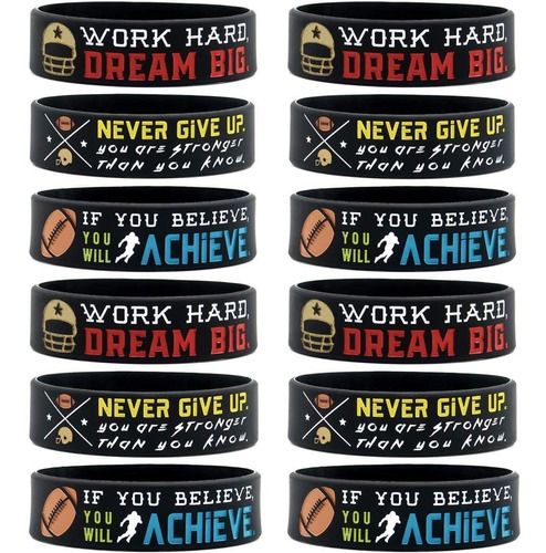 (12-pack) Football Wristbands With Motivational Quotes - Who