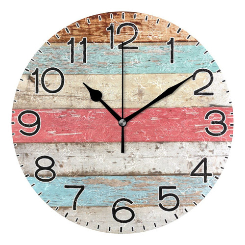 Reloj De Pared De Madera De Color Vintage, Color Rojo, Az