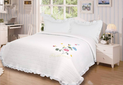 Cubrecama Bordados Quilt 2plaza Color Blanco Teng Fei