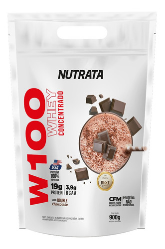 Suplemento em pó Nutrata  W100 WHEY Whey Protein W100 900g - Sabores - Nutrata whey protein Whey Protein W100 900g - Sabores - Nutrata sabor  double chocolate em recarga de 900g