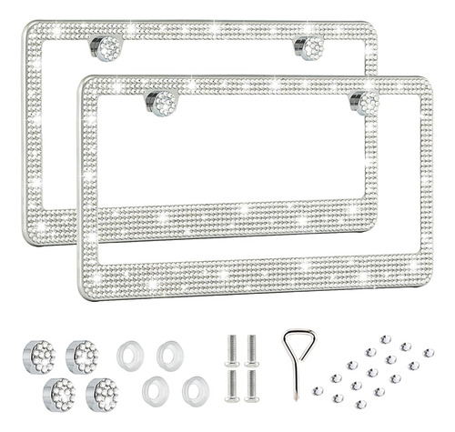 Fiisfiis Bling Plate Frame Para Mujeres, 2 Pack Premium Stee