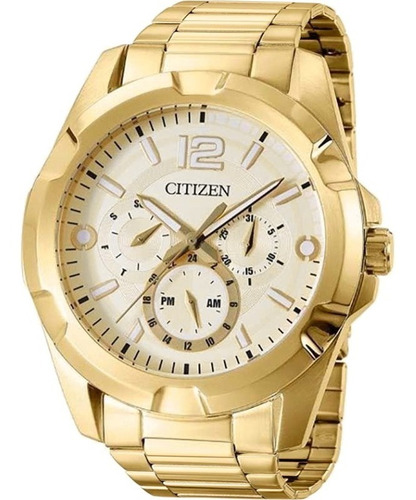 Reloj Citizen Hombre Calendario Ag8332 Acero Dorado Wr50