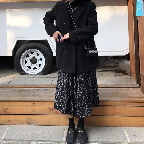 Falda Midi De Gasa De Cintura Alta Con Estampado Floral Para