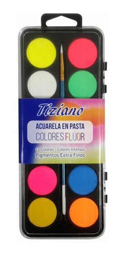 Set Acuarela En Pasta * 12 Colores Fluor + Pincel