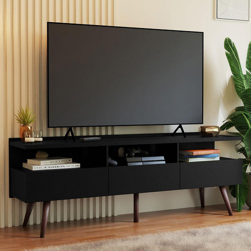 Rack Para Tv Até 65 Polegadas Com Pés Retro Londres Madesa P Cor Preto