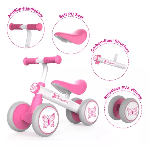 Wdmiya Juguetes de bicicleta de equilibrio para bebés de 1 año, 10 a 36  meses, primera bicicleta sin pedal, 4 ruedas silenciosas y asiento suave