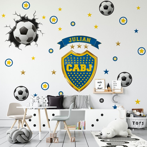 Vinilo Pared Rota Pelotazo+escudo Boca X X L Con Tu Nombre 