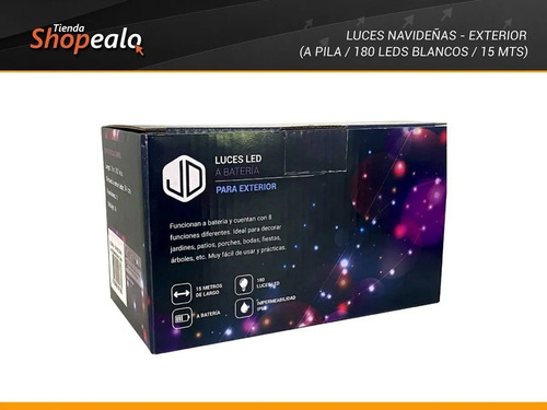 Imagen 6 de 9 de Luces Navidad Exterior A Pila 180 Led Cálido 15 Mts + Cta-*