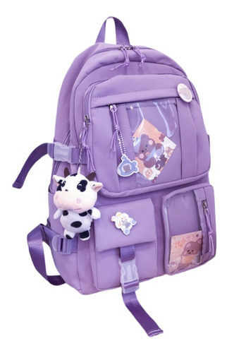 Mochila  Kawaii Colegio Nailon Niña Linda Peluche Vaca