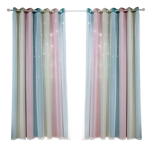 2 Cortinas Opacas Para Niños De 132 X 214 Cm Con Estrellas C