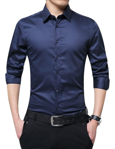 S Camisas De Manga Larga Para Hombre Slim Fit Sólido Formal