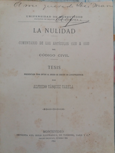 Tesis La Nulidad Comenta Articulos 1520/33 Codigo Civil 1892