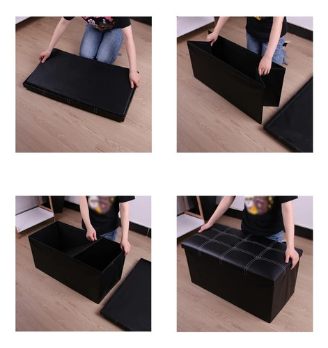 Banqueta Baul Puff Baul Negro 76x38 Organizador Puff Sillon