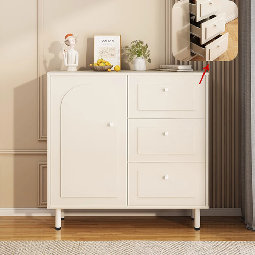 Credenza Blanco Almacenaje Mueble Madera Cajones Con Carri Blanco