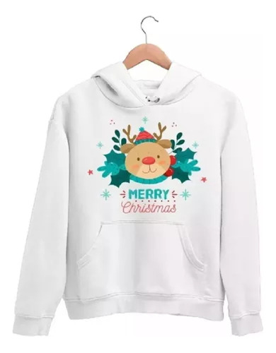 Saco Capota Unicolor Unisex  Feliz Navidad Oso Reno Niño