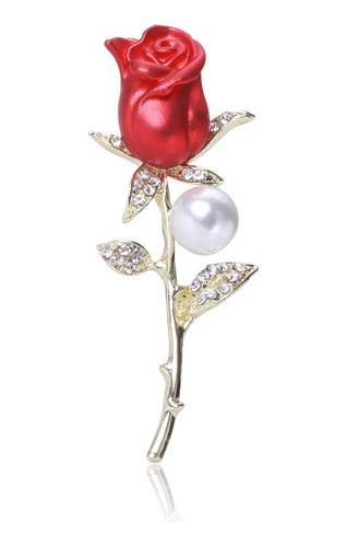 Broche Prendedor Mujer Elegante Rosas Brote Perla Pedrería