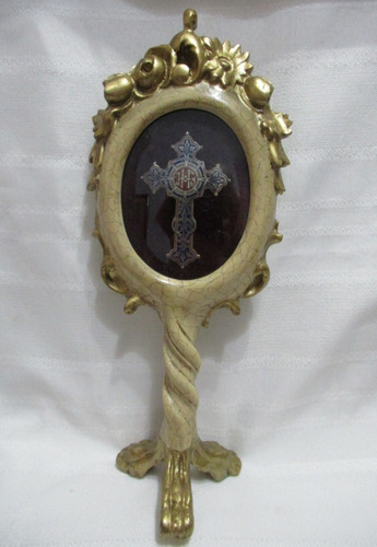 Antiguo Ostensorio Custodia Cruz De Plata Madera Cristal 