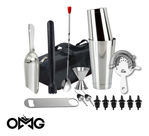 Kit Bartender Profesional Bar 16 Piezas Con Bolso Incluido 