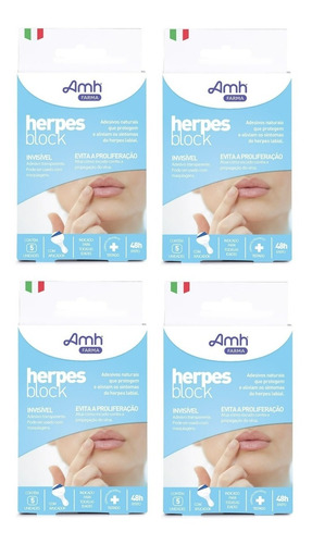 4 Caixas Herpes Block ® Adesivos Naturais Para Labial Herpes