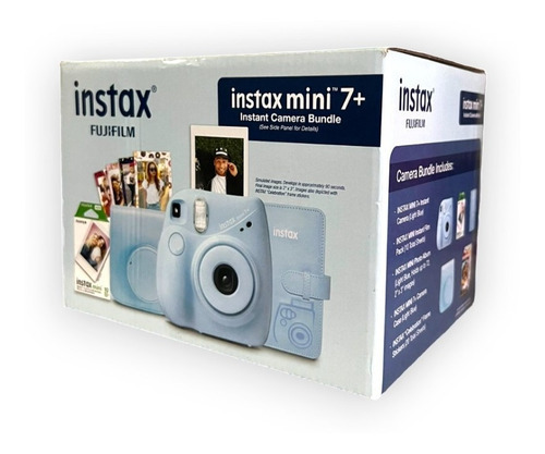 Cámara instantánea Fujifilm Instax Mini 7+ de 10 películas, funda y miniálbum azul claro