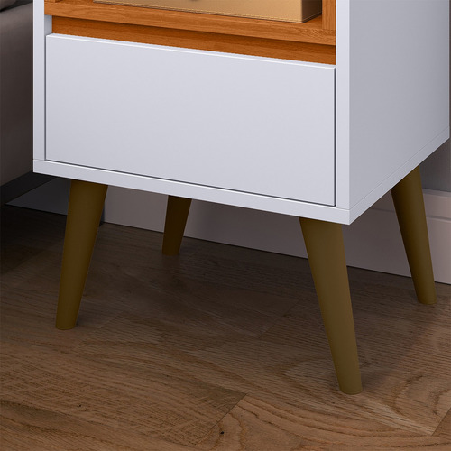Mesa De Cabeceira Luxo Borcelle - Quarto Melissa Mdp Brilhante Branco/cedro