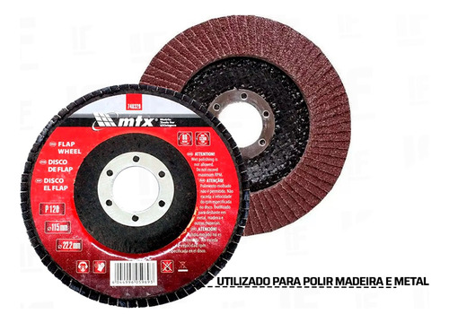 Disco De Lixa 115mm Flap Para Desbaste 4.1/2 Grão 120 Mtx