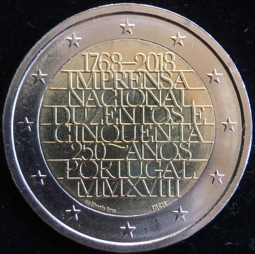 Portugal, 2 Euro, 2018, Imprenta Nacional. Sin Circular (Usado)