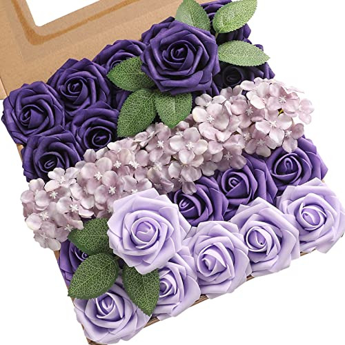 Juego De Caja De Flores Artificiales Moradas, Espuma De Colo