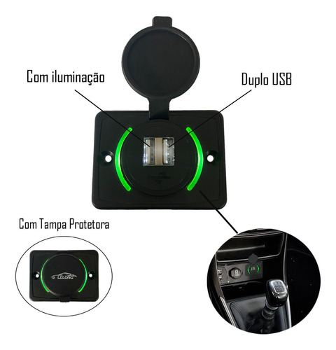 Tomada Usb Automotiva 2 Saidas Usb 3.1