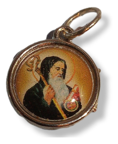 Medallita Religiosa Metálica Plateada San Benito Doble.