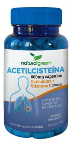 Nac N-acetilcisteína 600mg Natural Green 60 Cápsulas