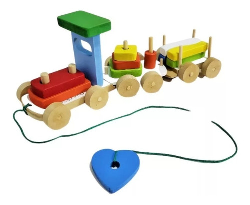 Tren De Arrastre Encastre Madera Didáctico 40 Cm 2 Vagones