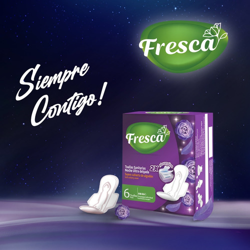 Imagen 4 de 4 de Toallas Sanitarias Fresca Ultradelgada Noche 6 Und 24 Paq