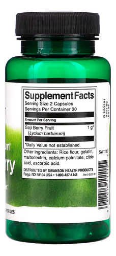 Baga De Goji 500mg Swanson 60 Cápsulas Sabor Sem sabor