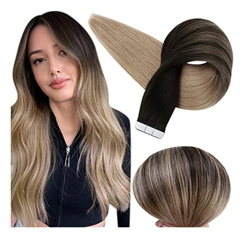 Negro Rubia Ombre Pelo Extensiones De Pelo Humano 20 Cm5fw