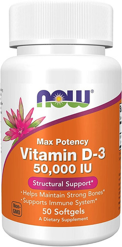 Now Suplementos, Vitamina D-3 50000 Iu Softgels, 50 Unidades