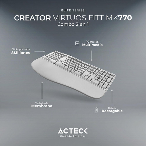 Kit Teclado Y Mouse Acteck Virtuos Fitt Mk770 Inalambrico Usb-c Blanco