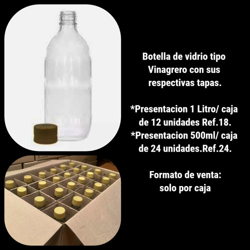 Botella Vidrio Vinagre,aceites,aderezos 500ml/1000ml C/tapas