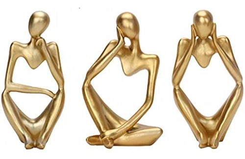 3 Piezas The Thinker Statue Gold Decor Accents Escultura Abs