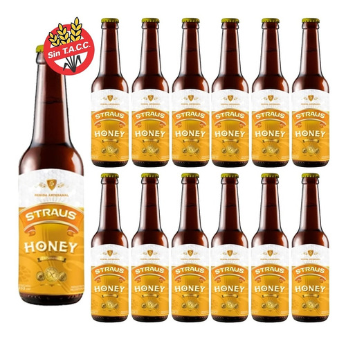 Cerveza Artesanal Sin Tacc Straus Honey 330ml Pack X 12