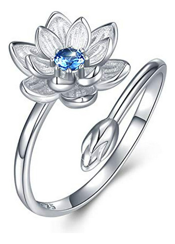 Blossom Lotus Flower Ring 925 Sterling Silver Adjustable Om 