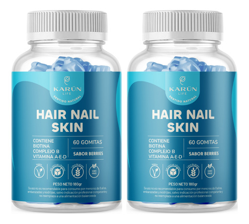 Pack Doble Biotina Hair Nails & Skin Gomitas 120u Karun Life
