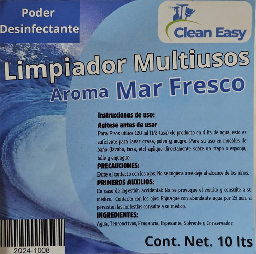 Limpiador Multiusos Cleaneasy Aroma Mar Fresco 10 Lts