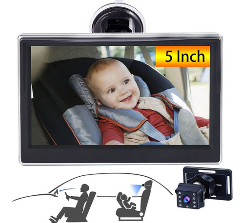 Baby Car Camera Hd 5 Inch Monitor Car Mirror Infant Rear Fac