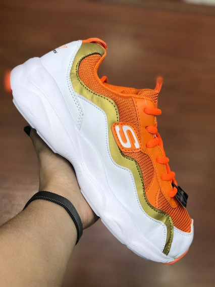 tenis skechers mujer naranja